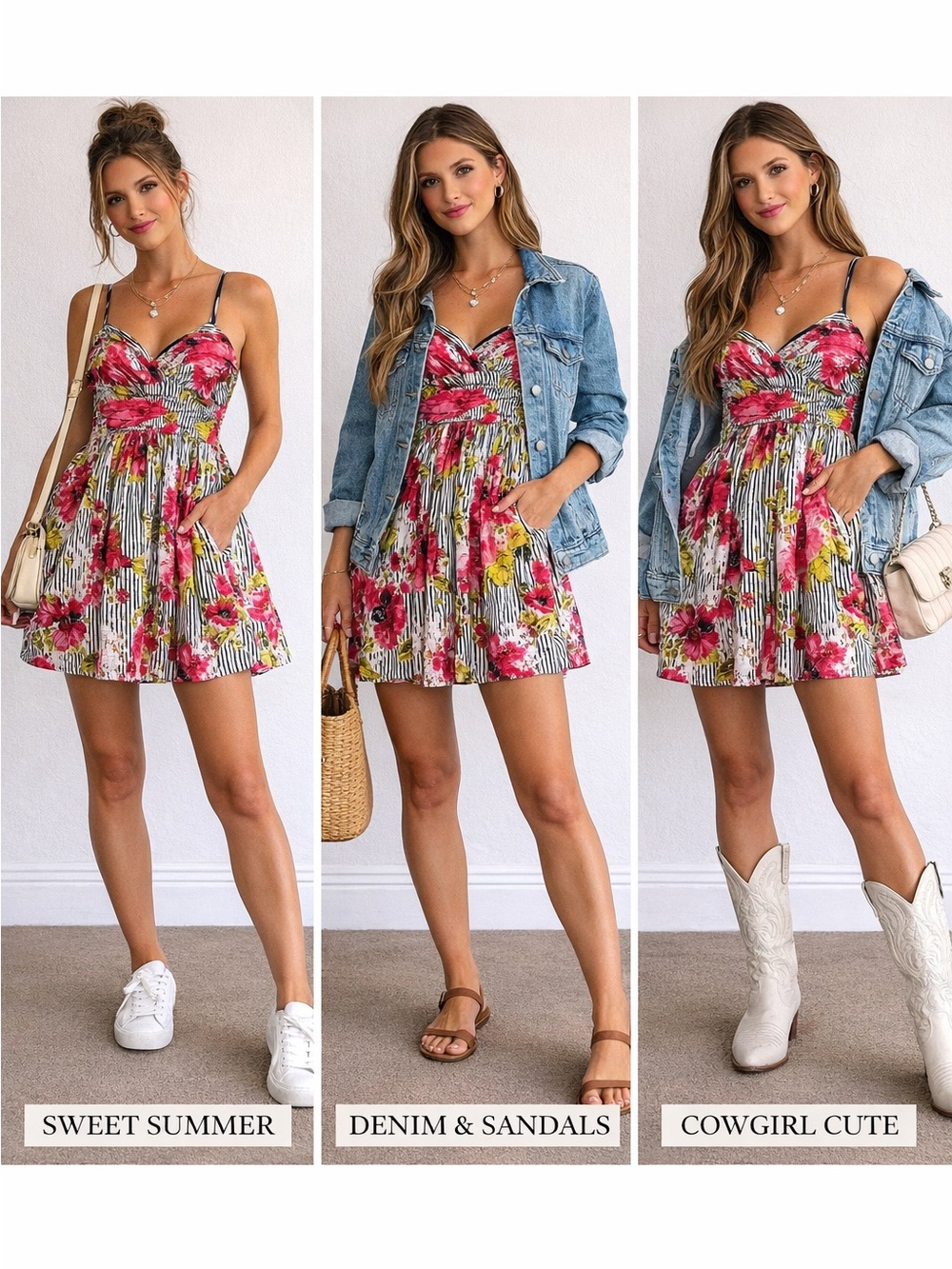 Y2K Abercrombie & Fitch Floral Striped Babydoll Dress Tunic XS